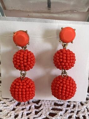 J. Crew Bright Coral Beaded Double-Drop Earrings